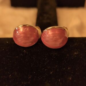 Vintage 80s Pink Clip On Earrings With Gold Toned Detailing
